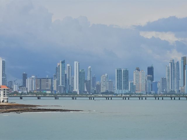 The Panama City skyline seen from the causeway